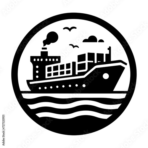International shipping tanker ship under round shape logo vector icon
