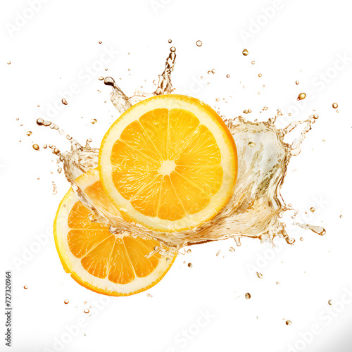 lemon in juice splash on transparent background ai generated