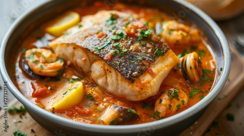 Bouillabaisse: A flavorful fish stew, brimming with seafood and aromatic herbs, hailing from the Mediterranean coast.