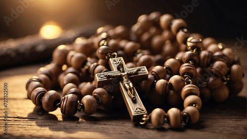 Wooden Christian rosary beads photo