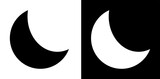 Set in bianco e nero con una luna stilizzata crescente su sfondo bianco e su sfondo nero