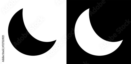 Set in bianco e nero con una luna stilizzata crescente su sfondo bianco e su sfondo nero photo