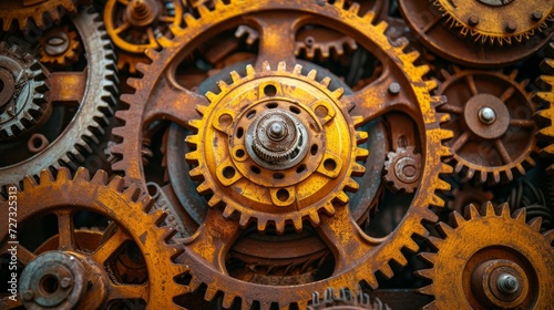 Gears, cogs, and mechanical parts interlocking, symbolizing the synergy of in...