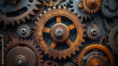 Gears, cogs, and mechanical parts interlocking, symbolizing the synergy of in...