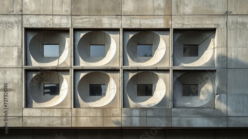 Geometric patterns of light and shadow on a concrete fasade, accentuating arc...