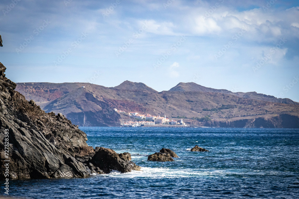 coastline of Madeira island near town of Machico, volcanic, atlantic ocean, madeira, portugal, europe