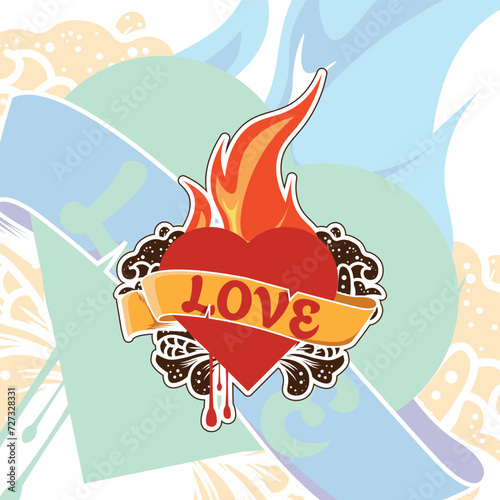 illustration of a fire and love with flower ornament