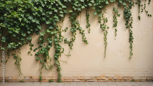 An old Wall Dressed in Hanging Green Leaves, a Captivating Symphony of Nature's Grace