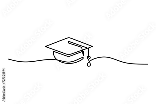 Continuous line drawing of continuous line drawing of a graduation cap. Academic graduation cap template concept. Education graduating concept. Vector concept. Doodle vector illustration