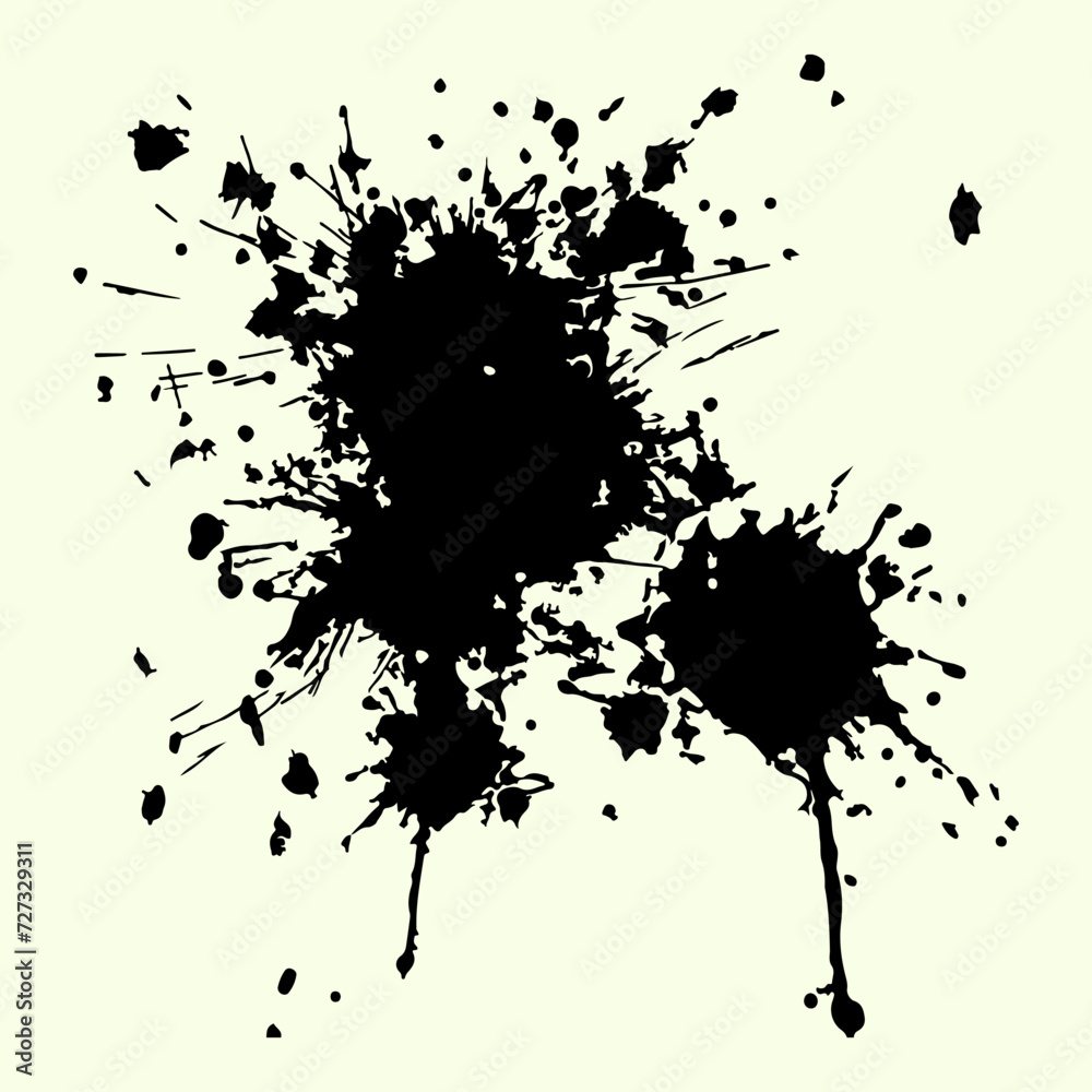 Obraz premium Paint splashes black silhouette. Ink splatter style and vector illustration