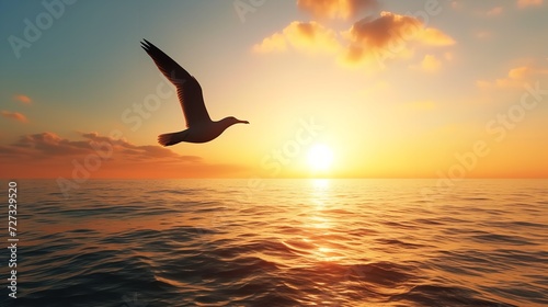 Bird Flying at Sunset - Flight Inspirational Soaring  