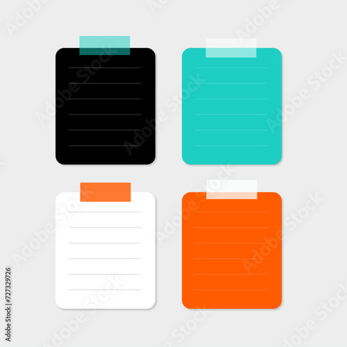 scrapbook papers. blank notepad pages illustration. paper glued to wall with tape