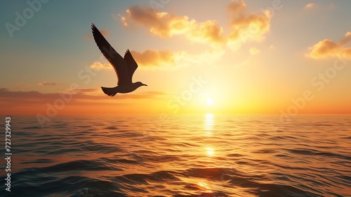 Bird Flying at Sunset - Flight Inspirational Soaring