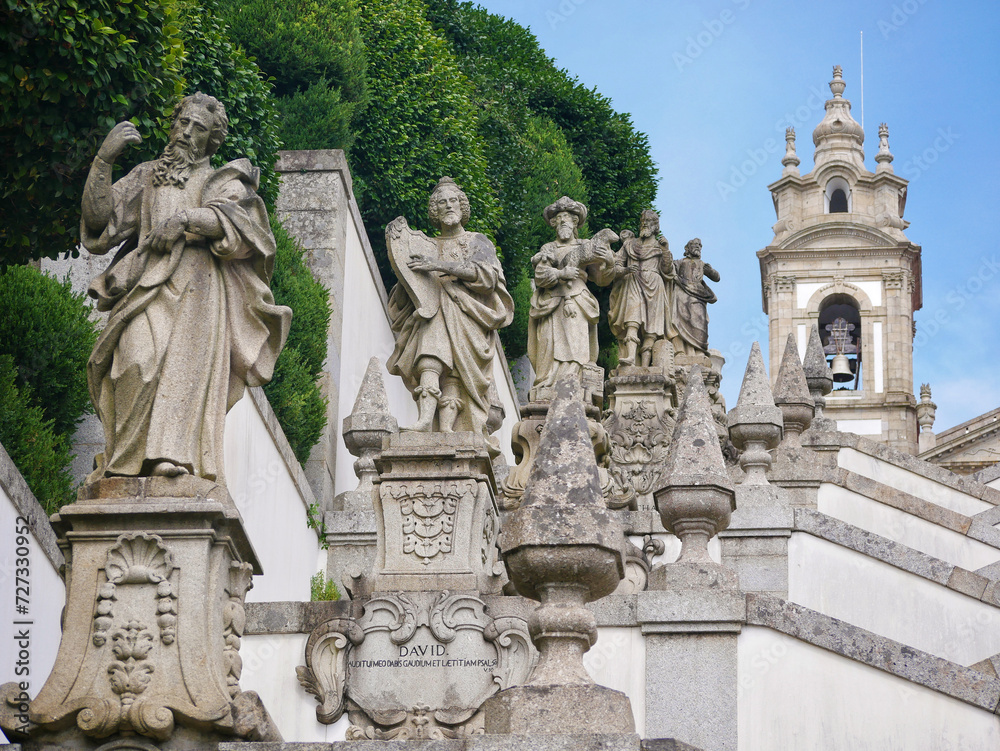 Fototapeta premium Sculptures on the stairs leading to Bom Jesus do Monte church