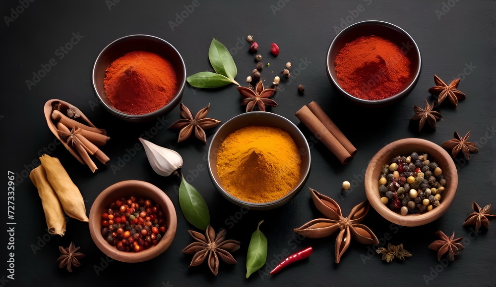 Various spices on dark background Various spices on dark background