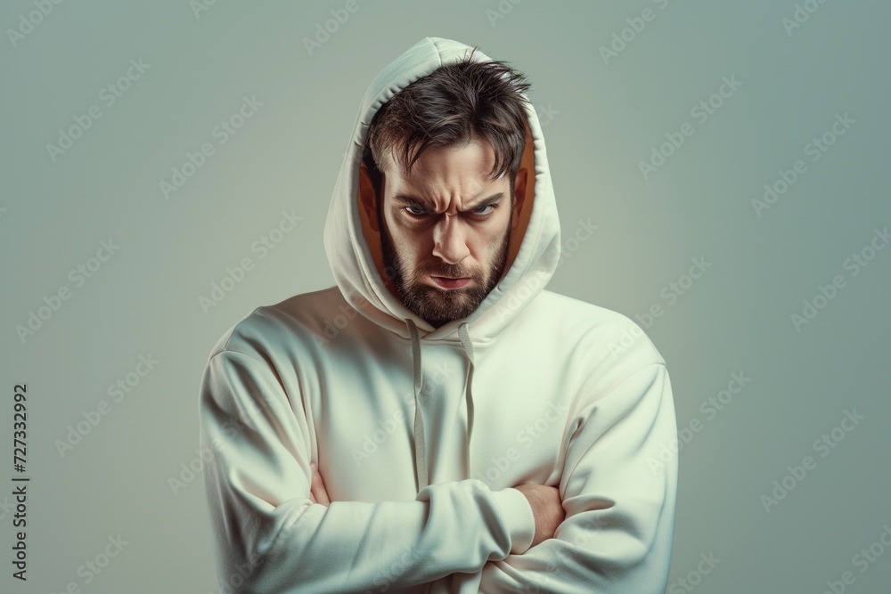 Fototapeta premium Man angry at minimalist outfit
