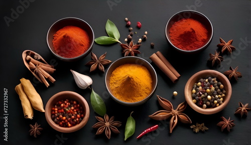 Various spices on dark background