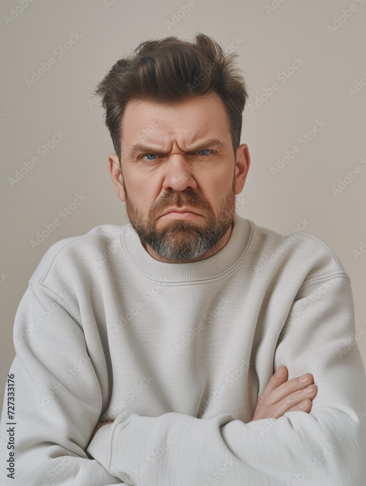 Fototapeta premium Man angry at minimalist outfit