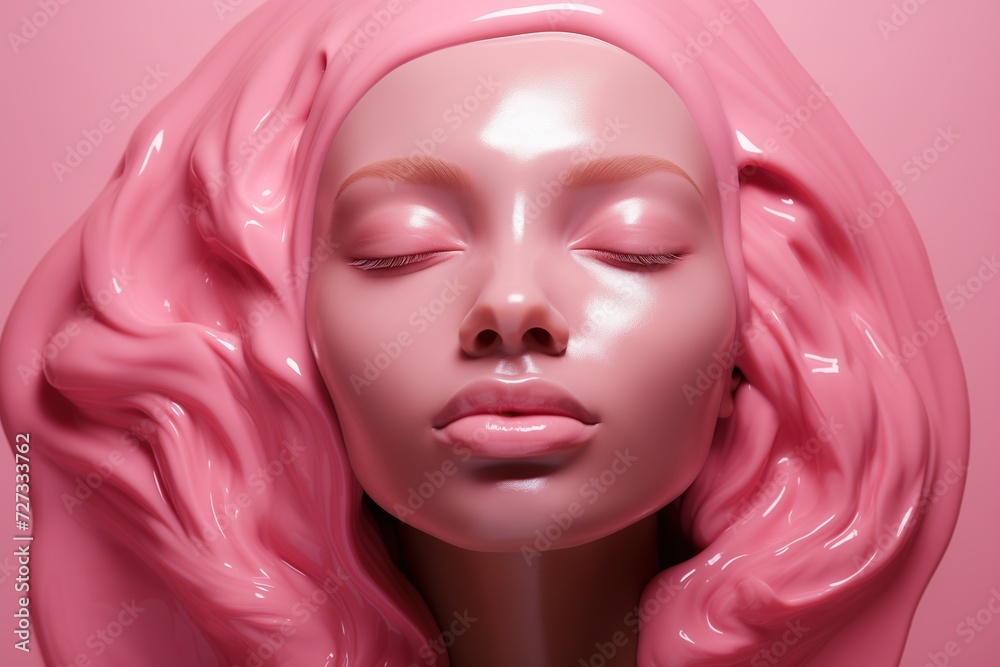 Pink cosmetic mask on a female face