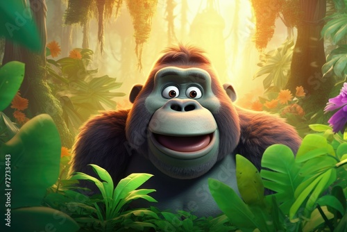 Cute Cartoon Gorilla Character in a Jungle