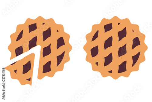 Top view of the pie. Cooked baked goods, desserts, accurate vector illustration