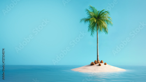 palm tree island with coconuts, paradise, summer photo