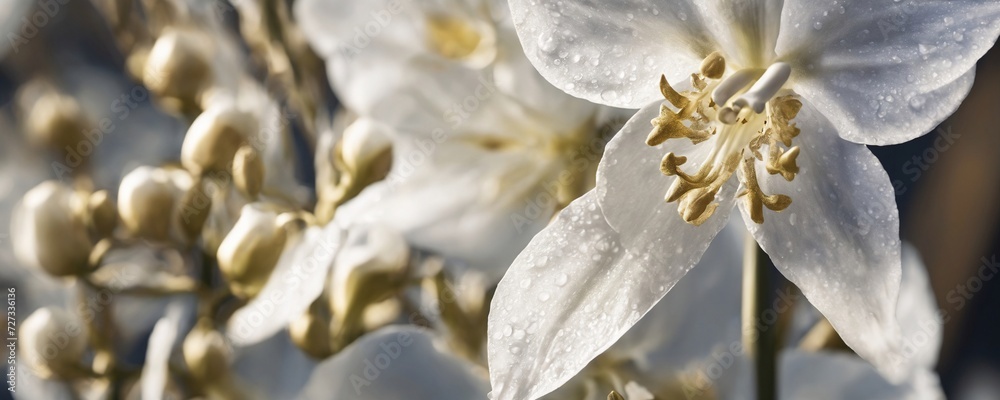 there are many white flowers that are in the sun
