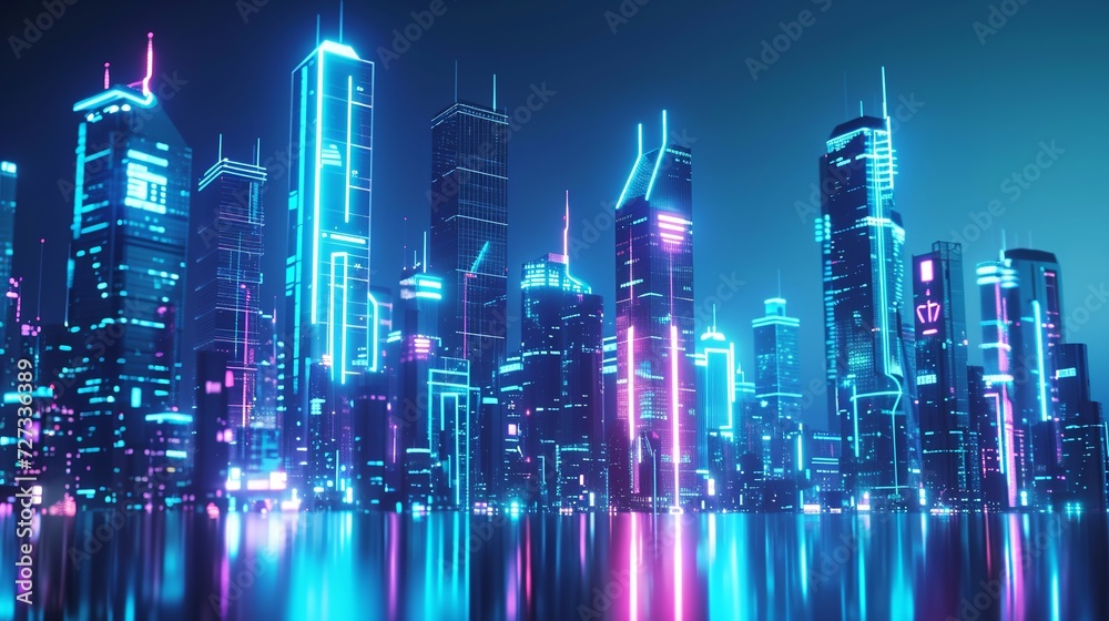 Bright and Colorful Tech City - Futuristic Illustration

