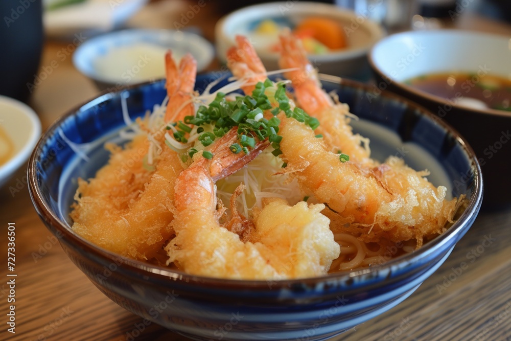 Tempura: Lightly battered and deep-fried seafood and vegetables, served with dipping sauce and grated daikon.