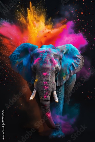 Animal elephant and holi powder explosion of colours © Femke