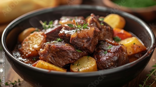 Slow-cooked pot roast marinated in a sweet and sour sauce, usually served with potato dumplings
