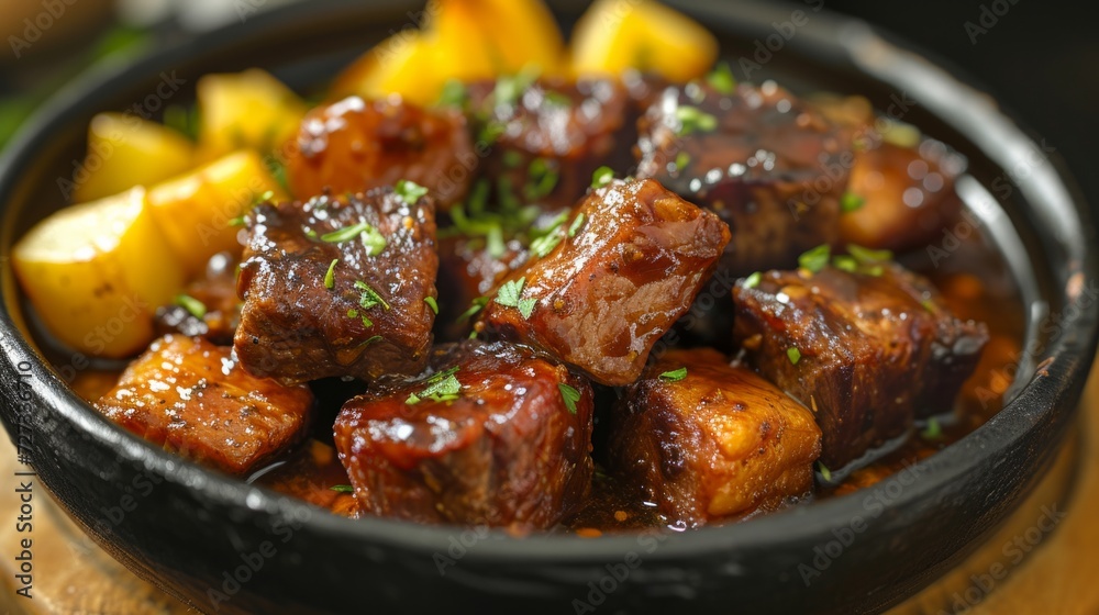 Slow-cooked pot roast marinated in a sweet and sour sauce, usually served with potato dumplings