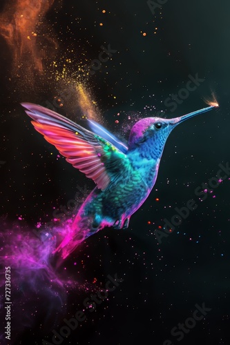 Animal hummingbird and holi powder explosion of colours © Femke