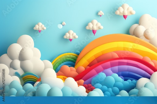 Abstract wallpaper of rainbow with clouds like baloons  pastel colors cartoon. Generative Ai.