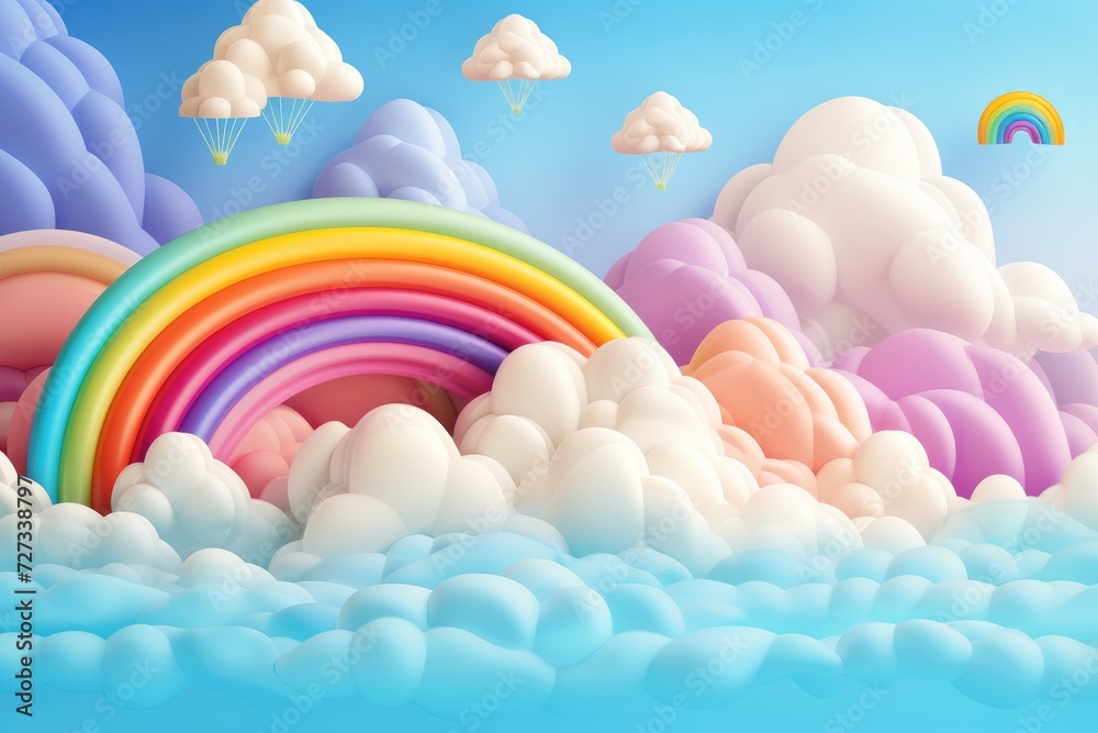 Abstract wallpaper of rainbow with clouds like baloons, pastel colors cartoon. Generative Ai. Abstract wallpaper of rainbow with clouds like baloons, pastel colors cartoon. Generative Ai.