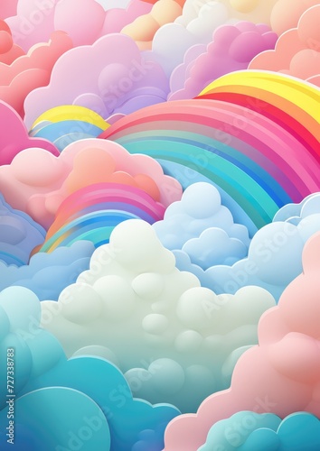 Abstract wallpaper of rainbow with clouds like baloons  pastel colors cartoon. Generative Ai.