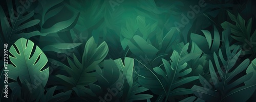 Wallpaper of exotic dark green leaves with different type of green shades, panorama. Generative ai.