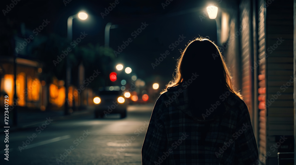 A person walking on a street at night,ai generated
