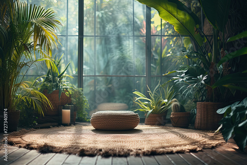 A sunlit room transformed into a vibrant indoor oasis, overflowing with diverse potted plants.  photo