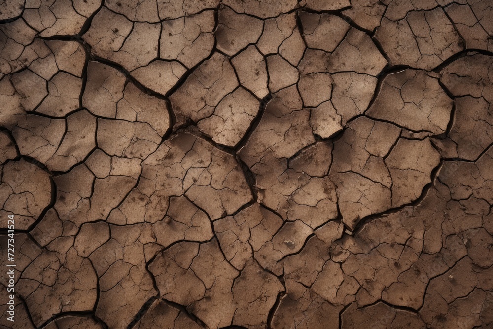 Texture of different shades of brown dry cracked ground surface, climate change. Generative Ai. Texture of different shades of brown dry cracked ground surface, climate change. Generative Ai.