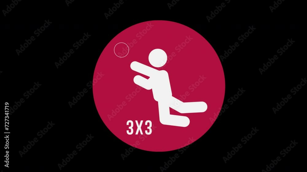 Pictograma de los Juegos Olímpicos de lado derecho con el deporte baloncesto 3x3 con alpha en un circulo rojo