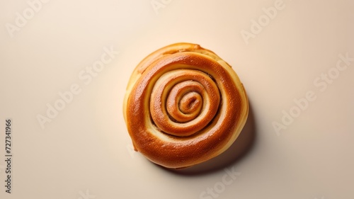A pastry bun twisted in a spiral in the middle of the background.