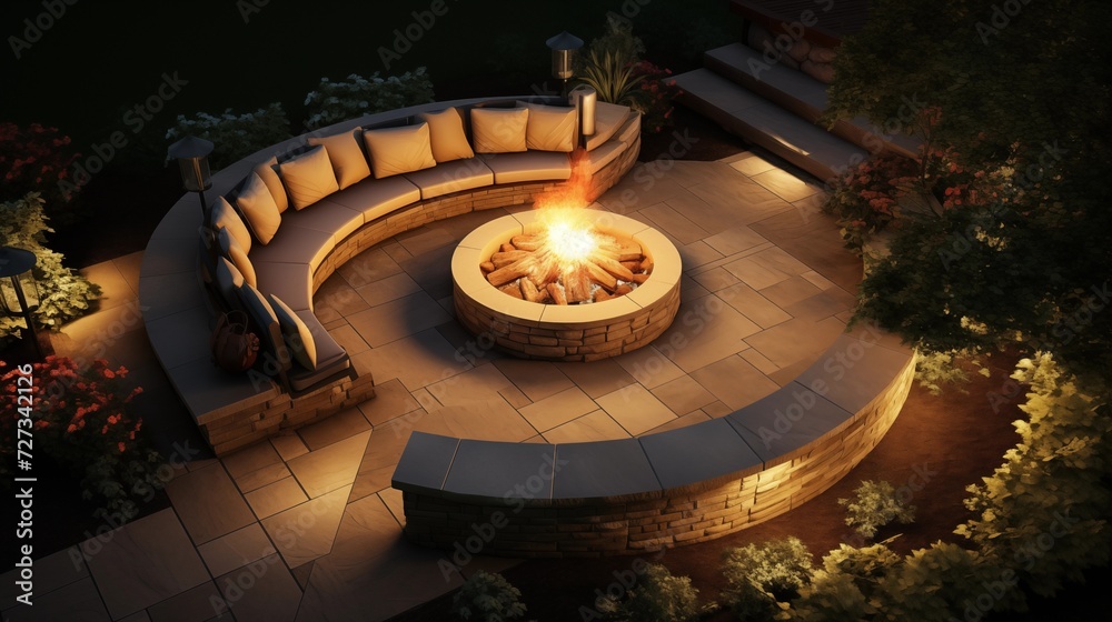 Design a fire pit area with built-in seating for a warm and inviting gathering spot on cool eveningsar