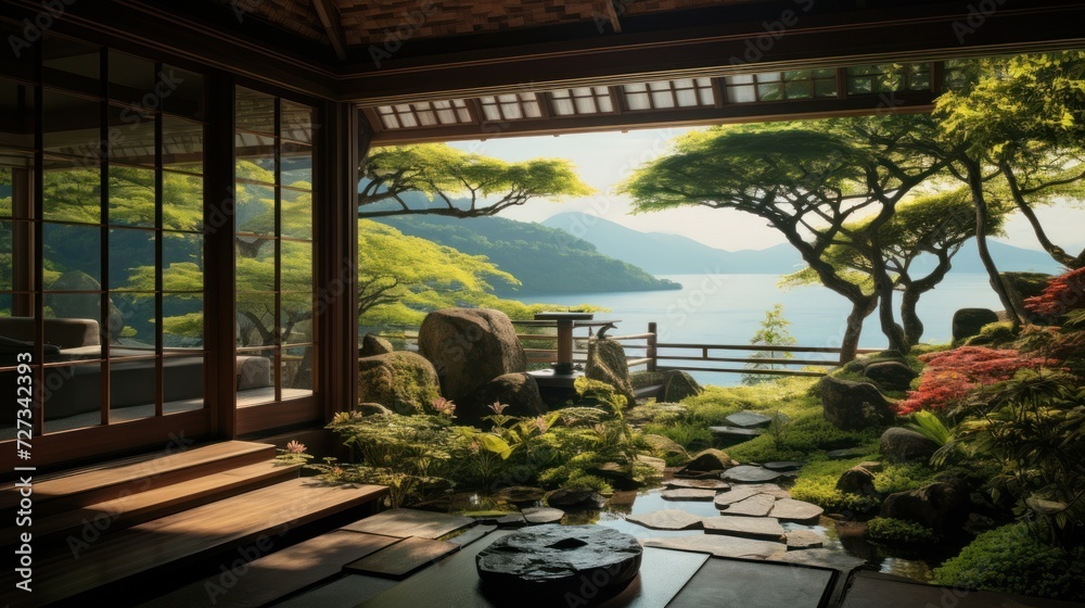 Fototapeta premium View from the beautiful residence to Japan Garden