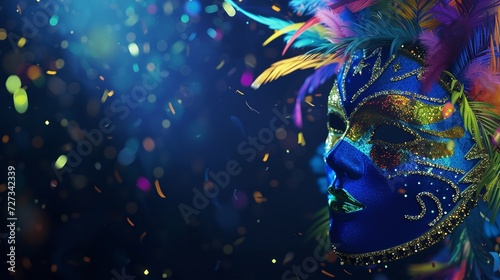 Dark Blue Background with Vibrant Brazilian Carnival Elements  