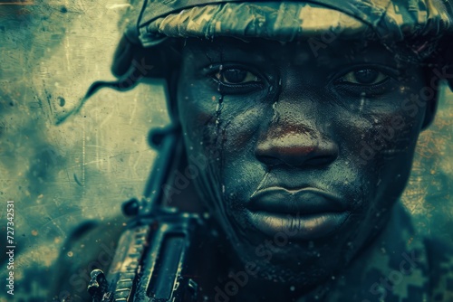 Nigerian soldier portrait. Soldier of Nigeria old vintage detailed photography texture