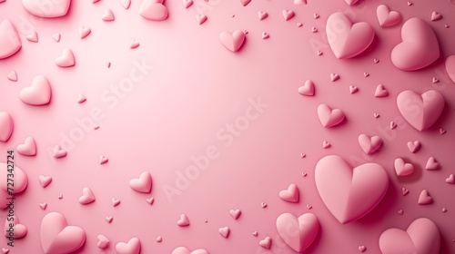 Holiday background with 3D pink hearts and place for text.