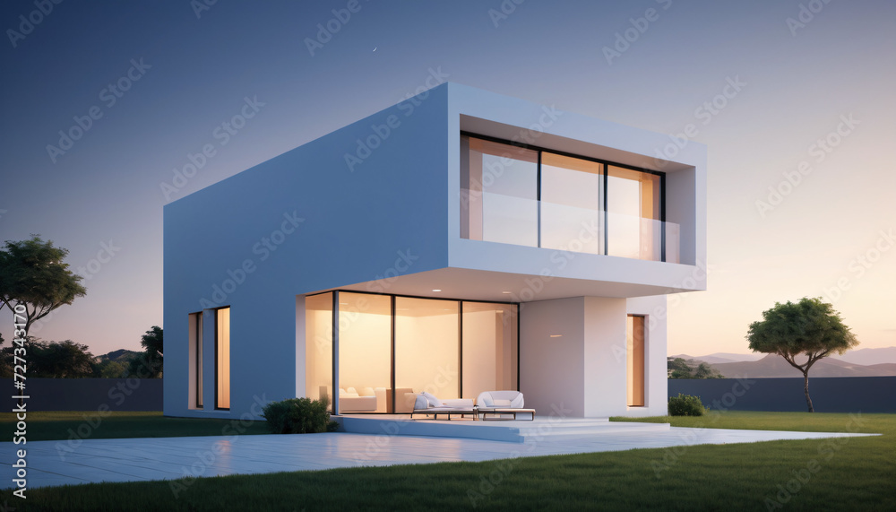 Twilight Tranquility, Elegant Two-Story Home at Dusk, Modern Architecture, Real Estate, Luxury Living Twilight Tranquility, Elegant Two-Story Home at Dusk, Modern Architecture, Real Estate, Luxury Living