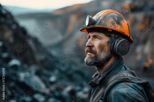 Generative AI portrait of a professional worker mining on a mine background