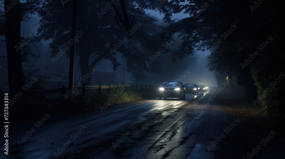 Road night in the village. Generate AI image Road night in the village. Generate AI image